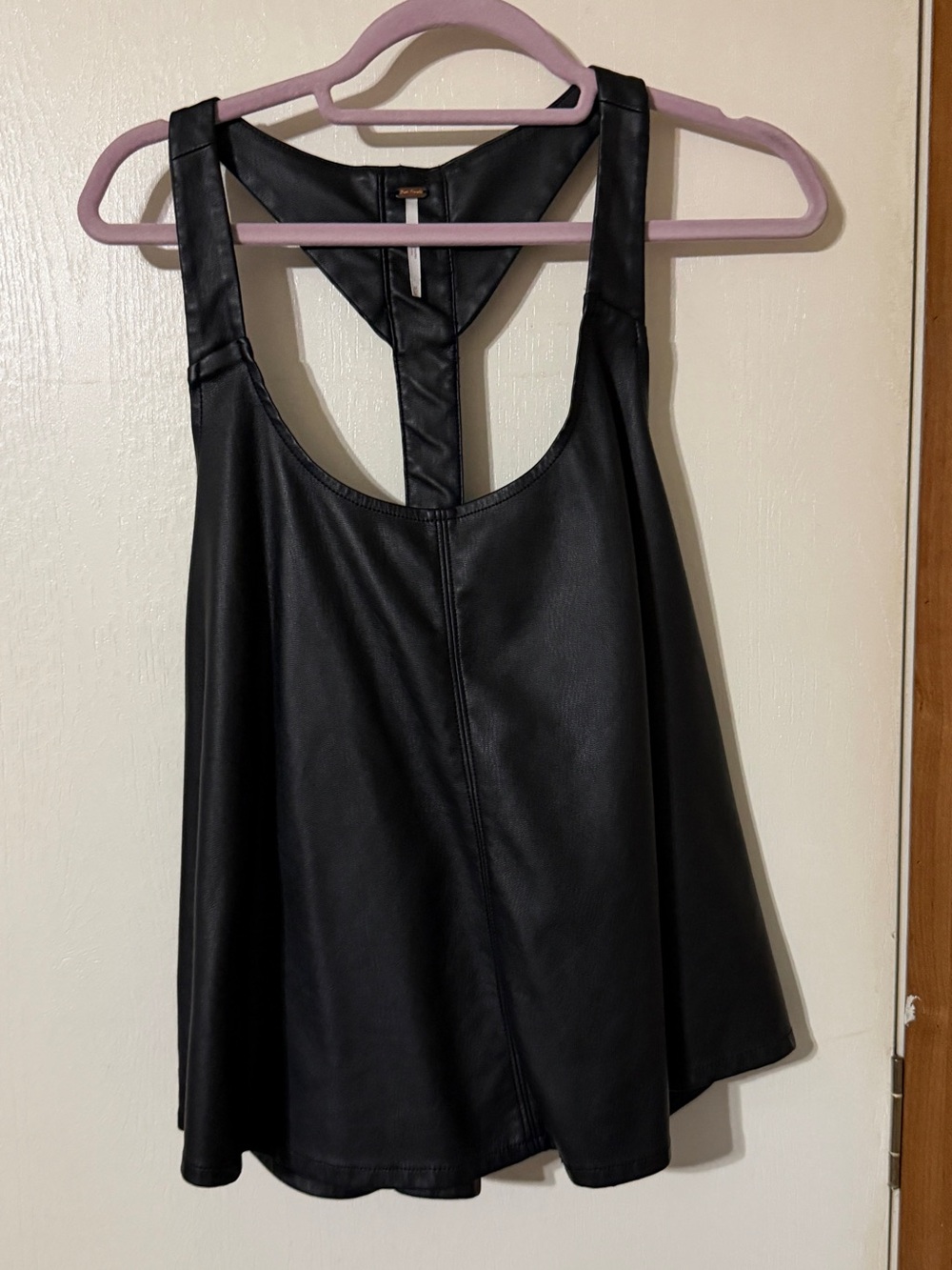 Free People Black Faux Leather Racerback Tank